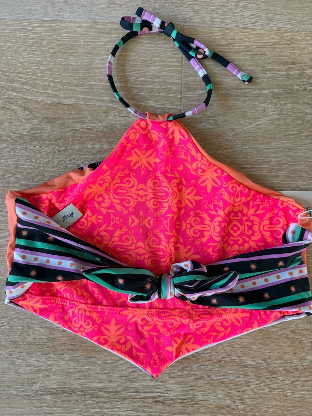 Maaji Rarity Reversible Orange & Pink Floral High-Neck Bikini Set